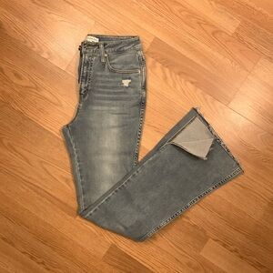 EUC Light Wash Split Flare High Rise Jeans